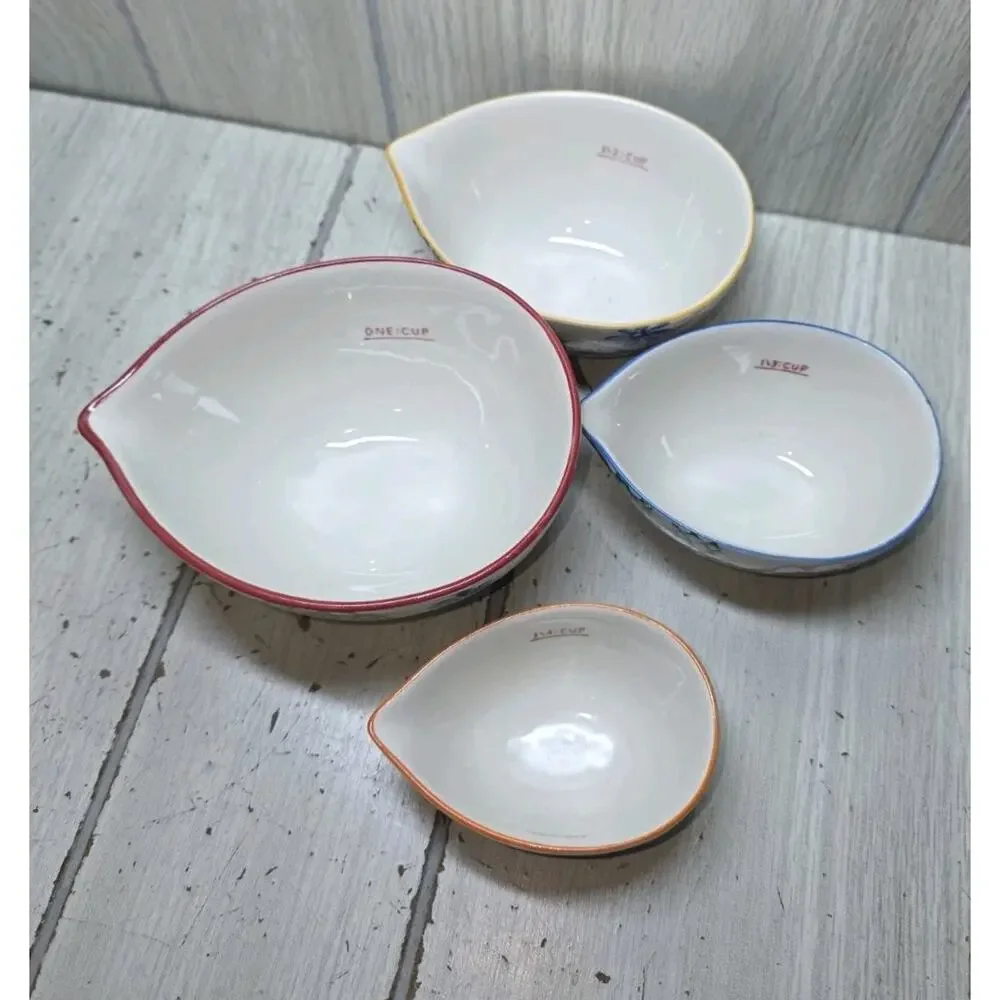 Pier 1 Imports Floral Hand Painted Stoneware Measuring Cups Set of 4 Baking